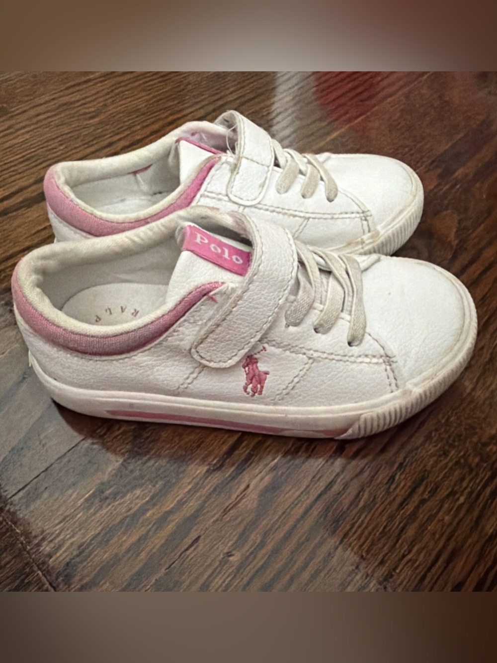 Polo by Ralph Lauren White and Pink Kids Velcro Sneakers